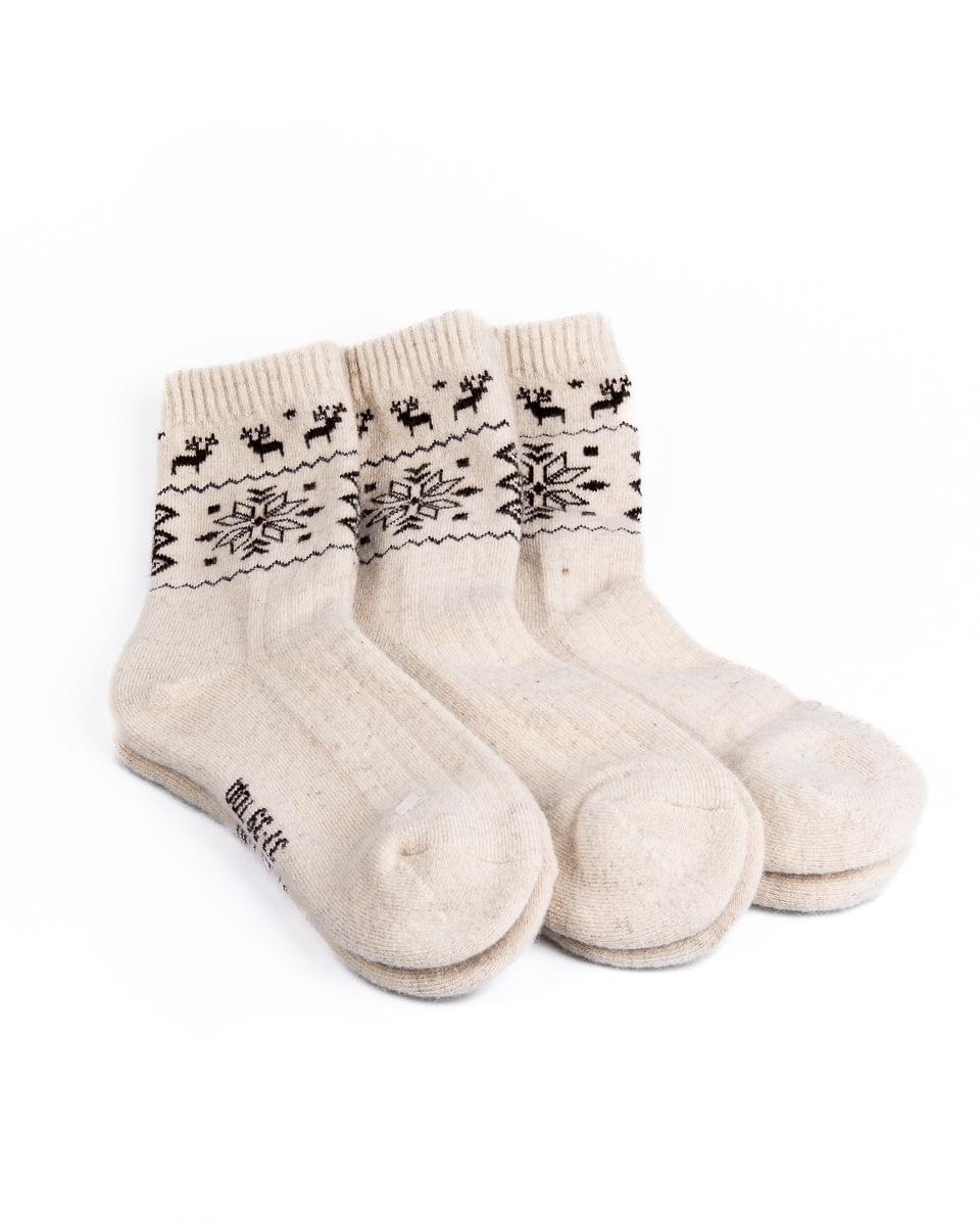 100% Schapenwol - Wollen sokken - Crème - Rendier - Bundel van 3-paar